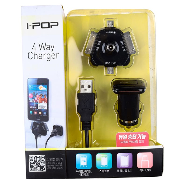 Зарядка телефона 4 штекера (6FC0400152/102073) черн./разъем USB/штекер