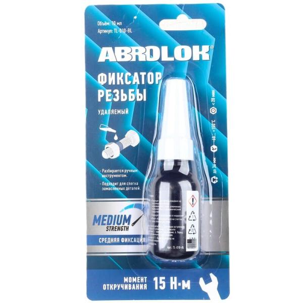 Фиксатор резьбы синий (удаляемый) 10 мл ABRO MASTERS (TL-010-BL)821839