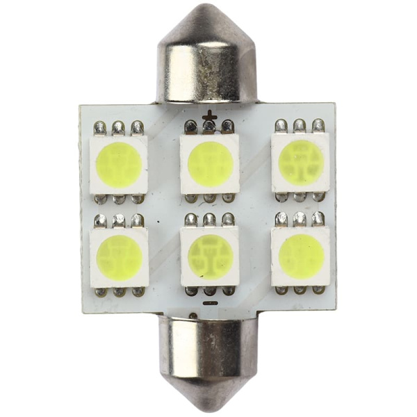 12V5W, 6-светод. белый 2-цок. 36мм (36мм-6LED-A/SJ66-6SMD,dual tip5050){00098} 88948