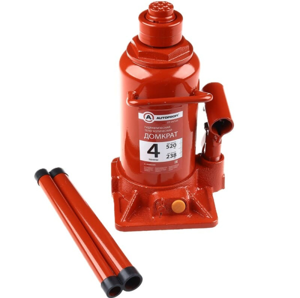 Домкрат бутылочный телескопический 4т (238-520мм) AUTOPROFI (DT-04/520) SKU