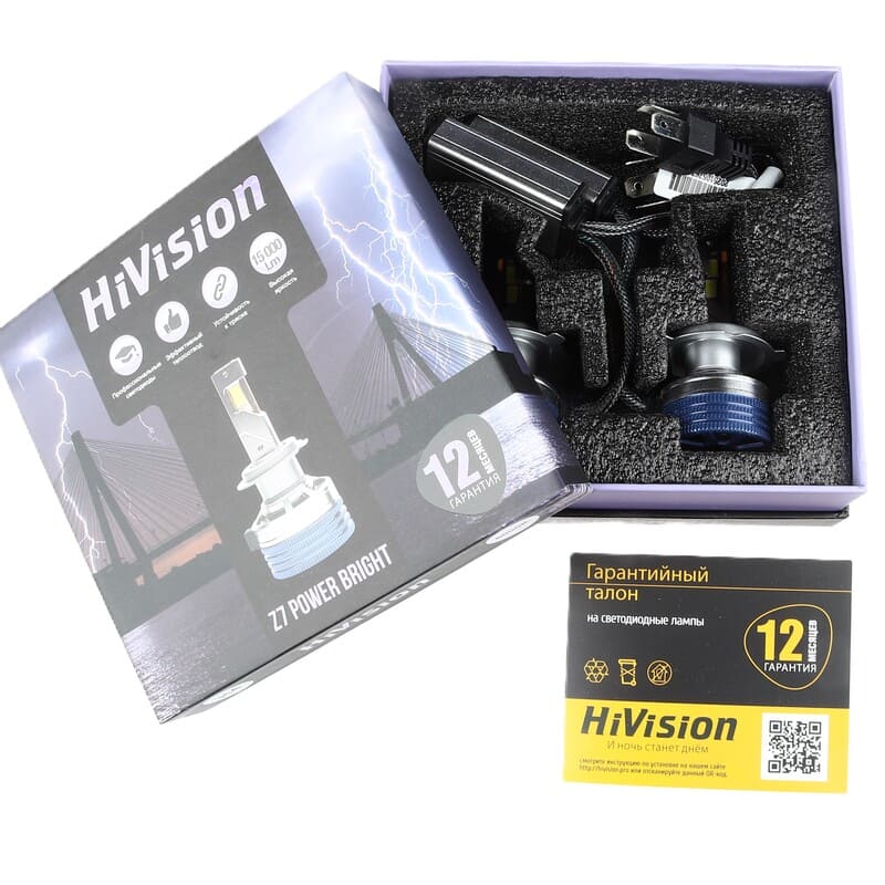 H4 12V 6000K Headlight Z7 Power Bright, 15000lm (к-т) HiVision Л0428 (002653)