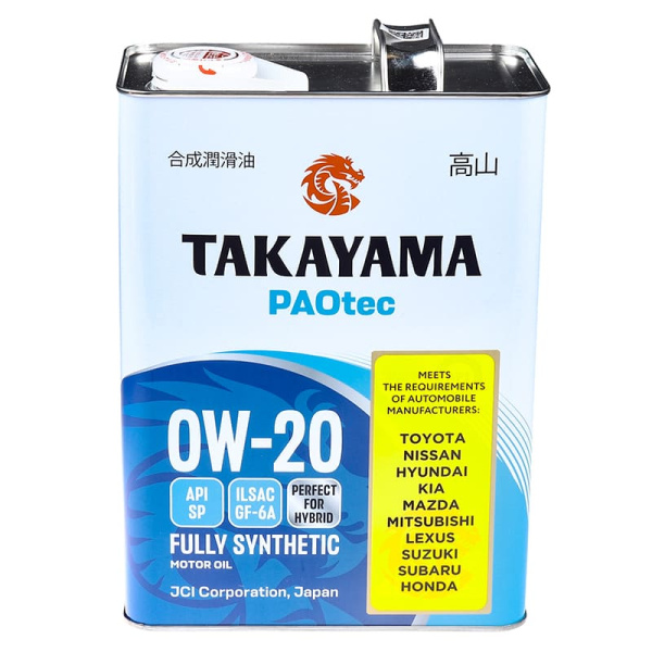 Масло 0W20 SP/GF-6A TAKAYAMA PAOtec 4л синтетика 101140 (982014) металл
