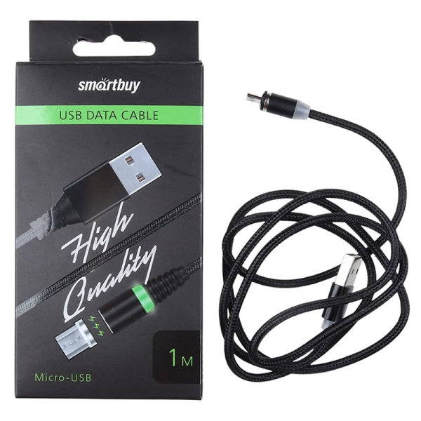 Зарядный кабель iK-10mt-2-K с магнит.наконеч. MicroUSB (длина 1м, 2A, черный) 059443/043206