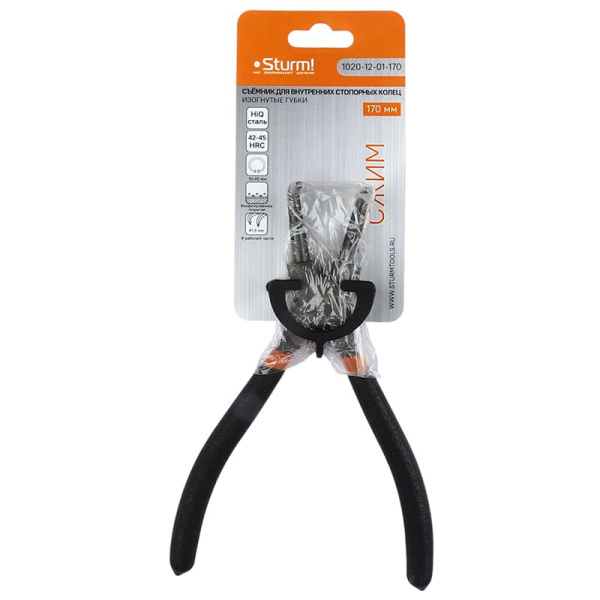 Съемник стопорных колец 170 мм,изогнутые губки,сжим 1020-12-01-170 Sturm (095743)