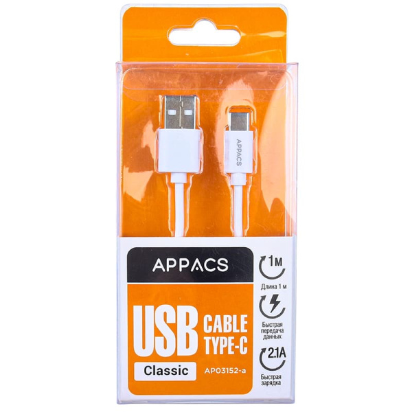 Кабель 5V/2.1A, 1 метр, TYPE-C (AP03152a) APPACS (250359)