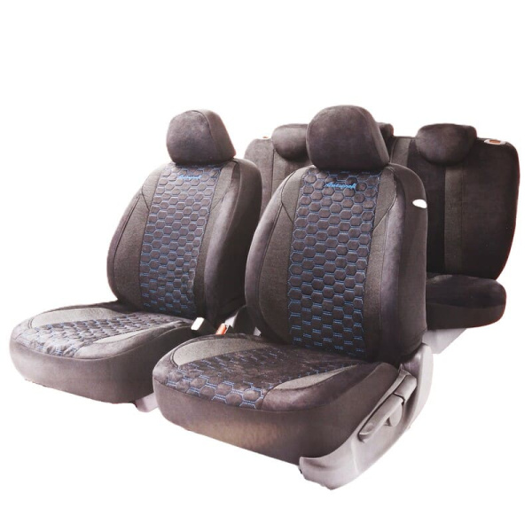 Чехлы ALCANTARA (алькантара, контраст строчка) M (15шт) ALC-1505 BK/BL (847987)