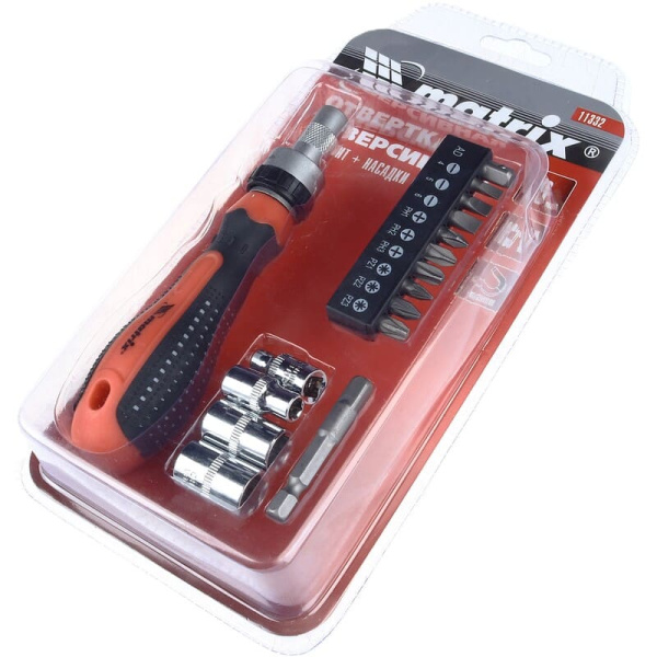 Отвертка реверс. 1/4" с 16-ю битами+торц.насадки (11332/077932) Matrix