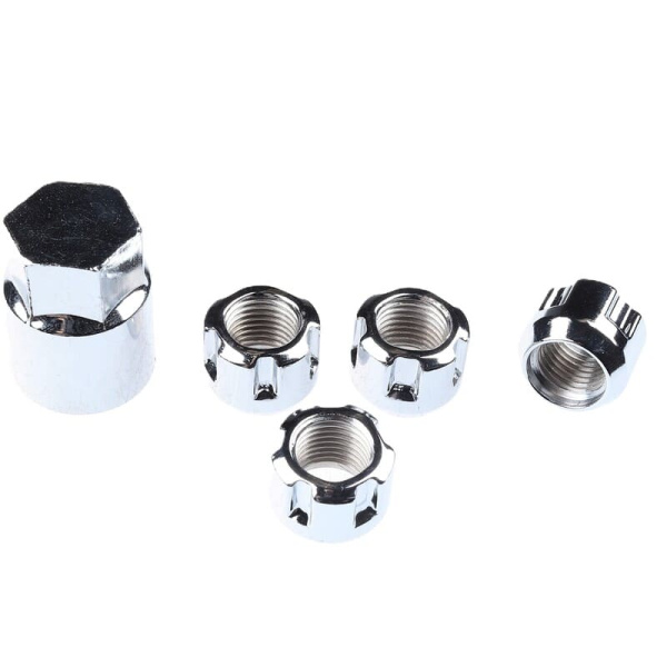 гайка с секрет. 22HEX 14*1.5 chrom c отверст.(4гайки+1 гол.)(26965/238818) Lone Star